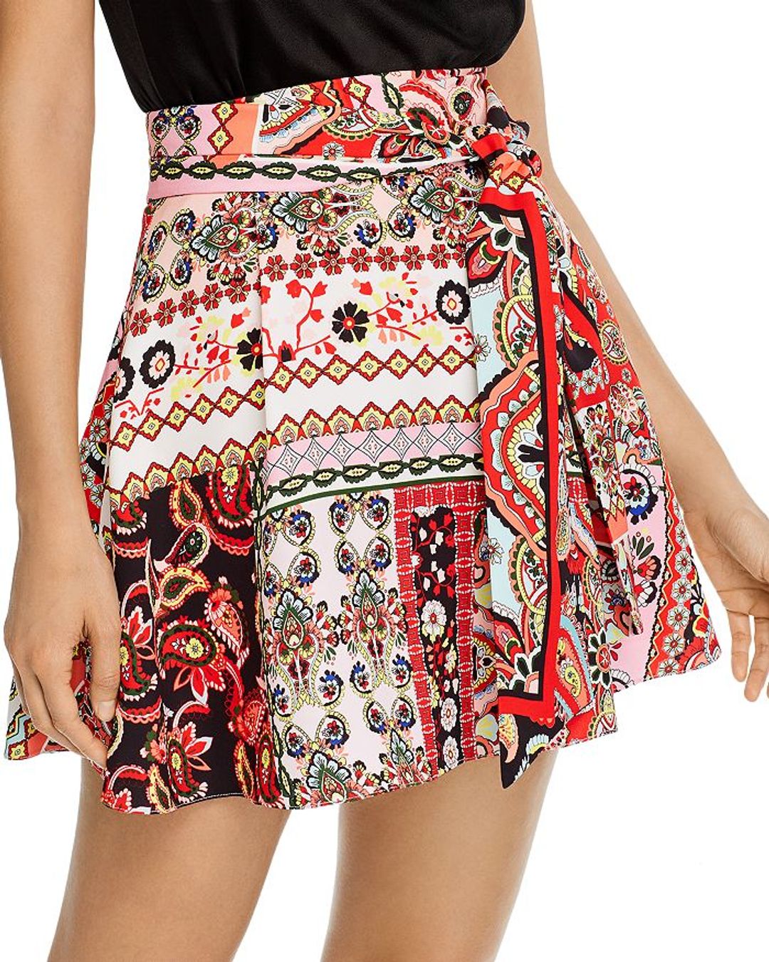 Alice + Olivia Helina Tie-Front Abstract Print Mini Skirt