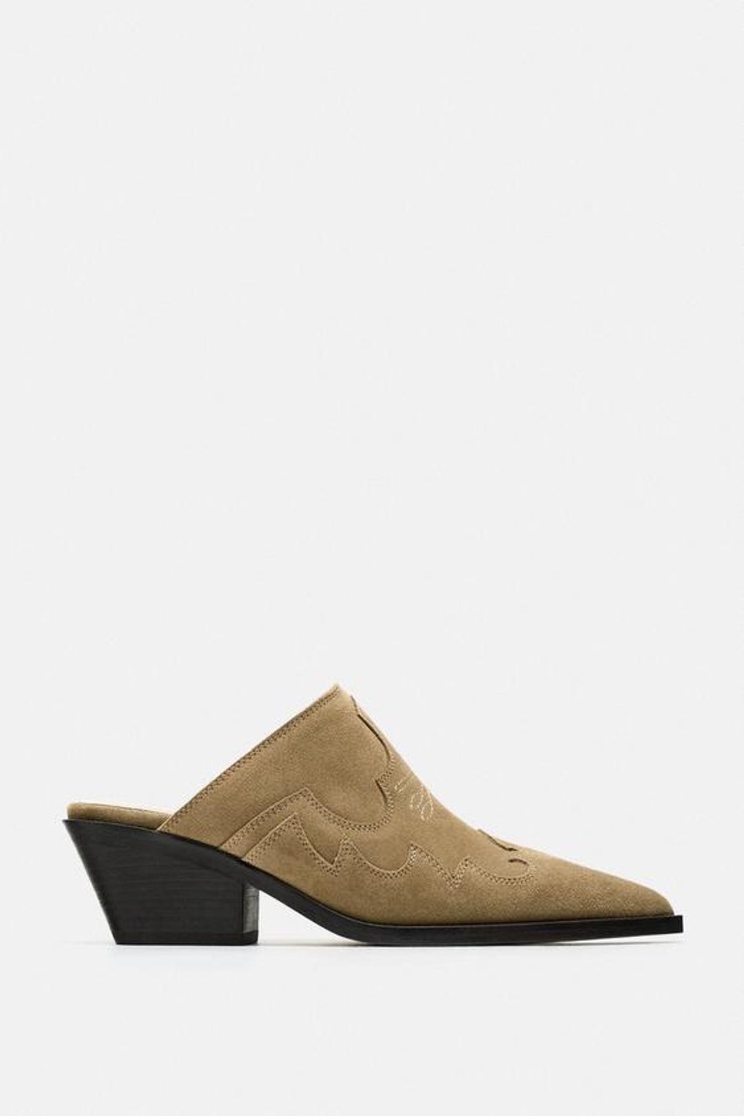 HEELED SUEDE COWBOY MULES