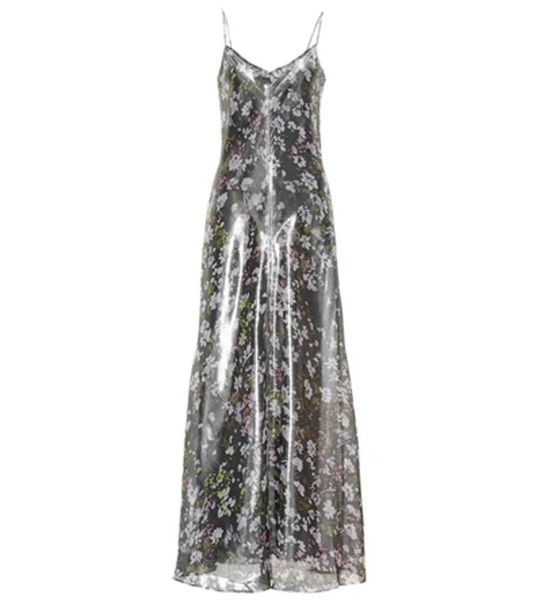 Lurex Floral-print Metallic Silk-blend Maxi Dress in Silver