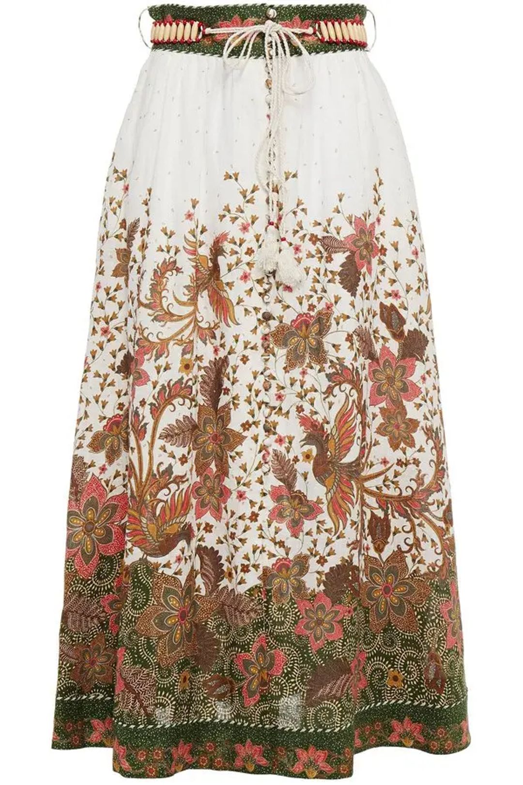 Empire belted floral-print cotton-gauze midi skirt