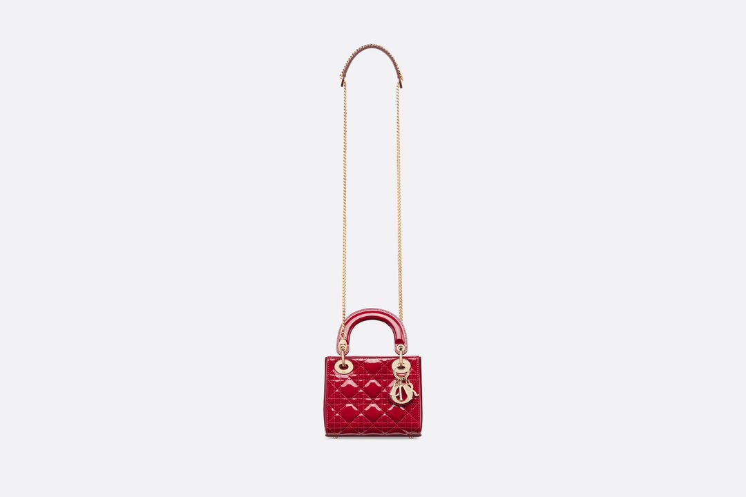 Mini Lady Dior Bag Cherry Red Patent Cannage Calfskin #6