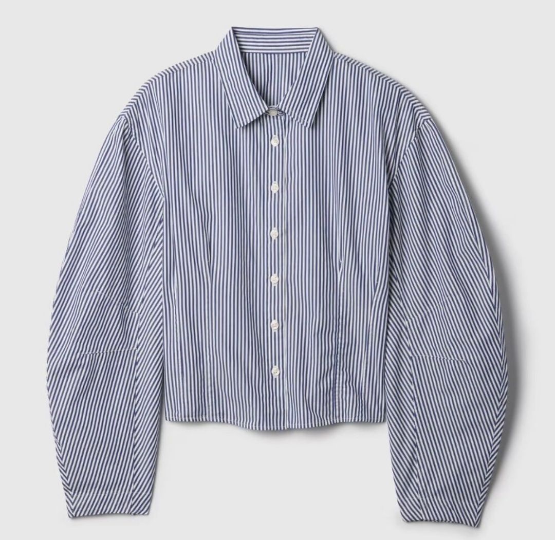 Organic Cotton Poplin Barrel-Sleeve Crop Shirt