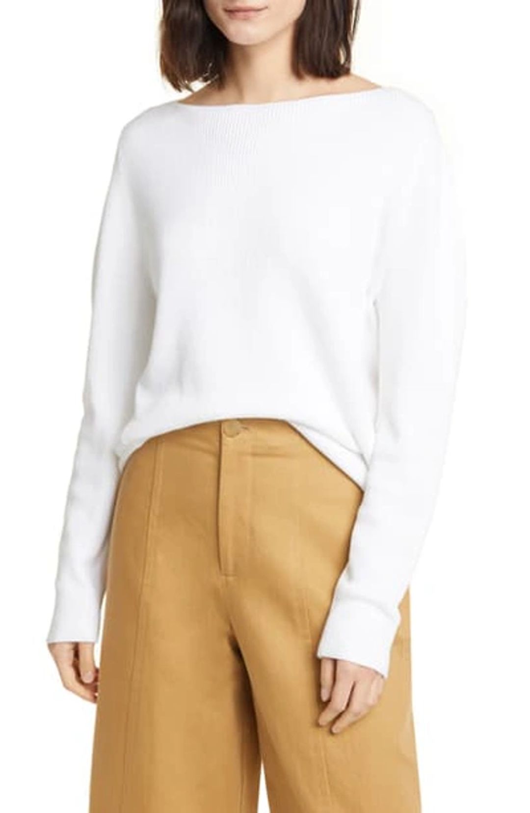 RIBBED BOAT-NECK LONG-SLEEVE TEE