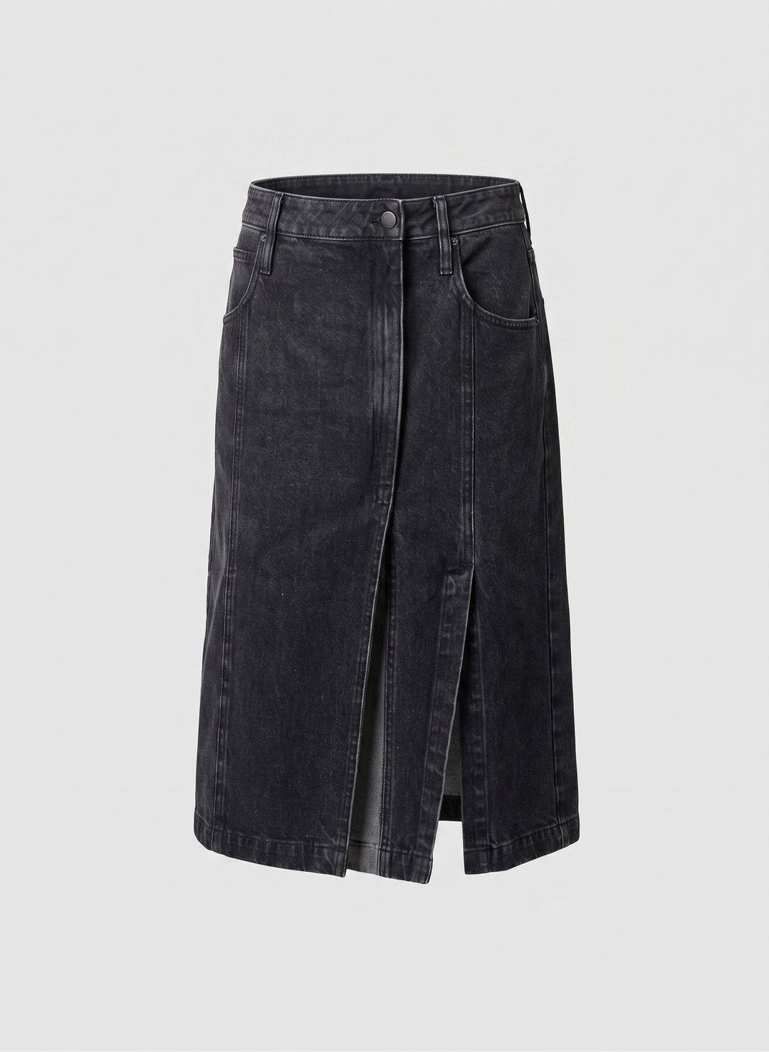 Black Denim Paneled Skirt