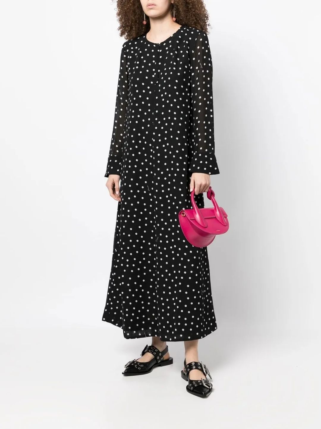 Spot-print crepe midi dress