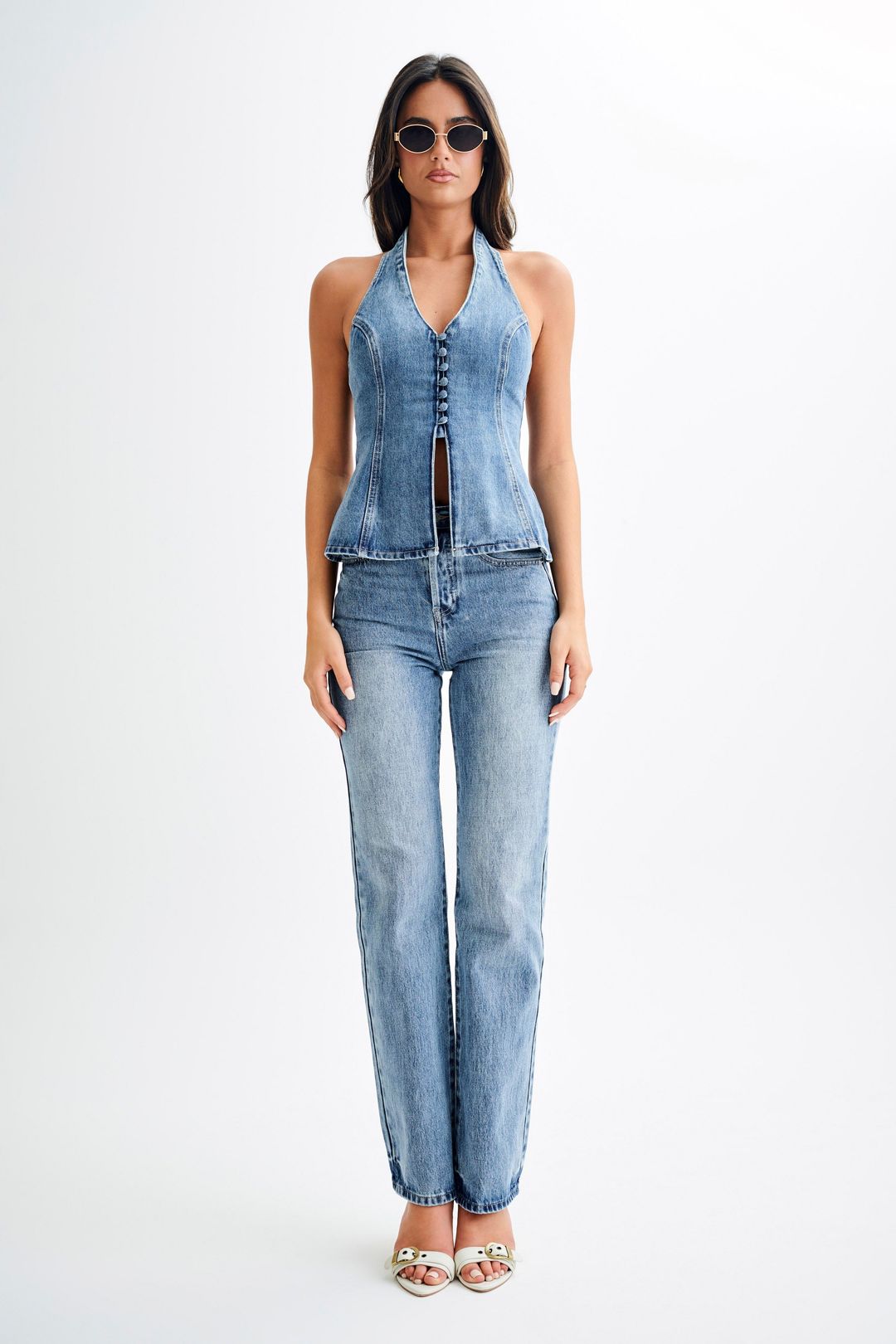 Janine High Waisted Straight Leg Jeans - Washed Mid Blue #4