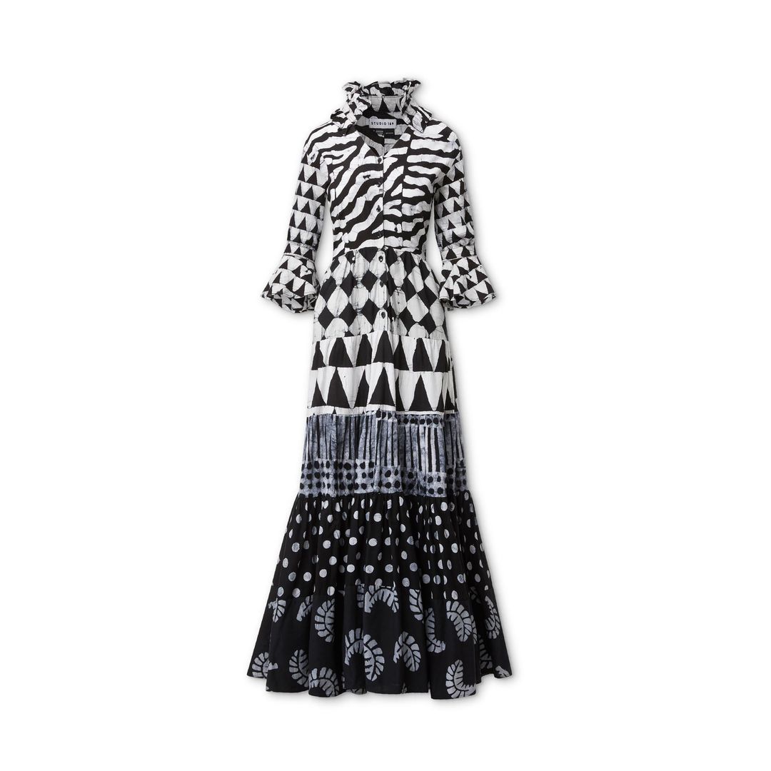 Hand-Batik Cotton Ruffle Tiered Long Dress [Pre-Order