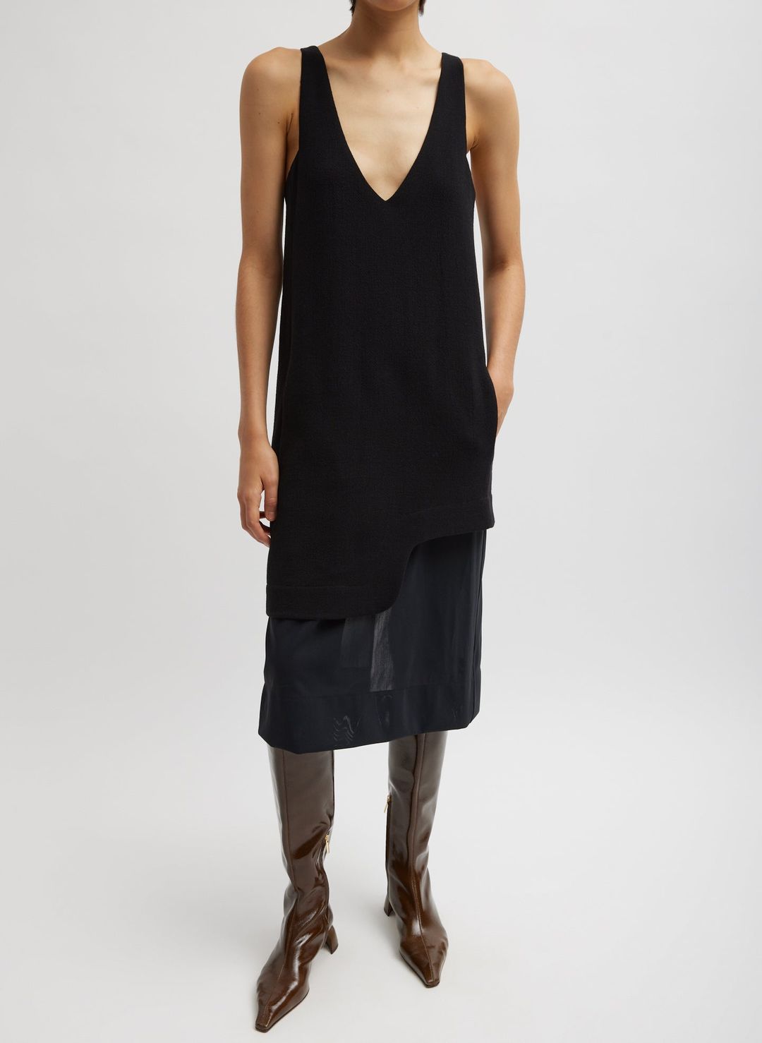 Melee Crepe V-Neck Power Mesh Combo Dress