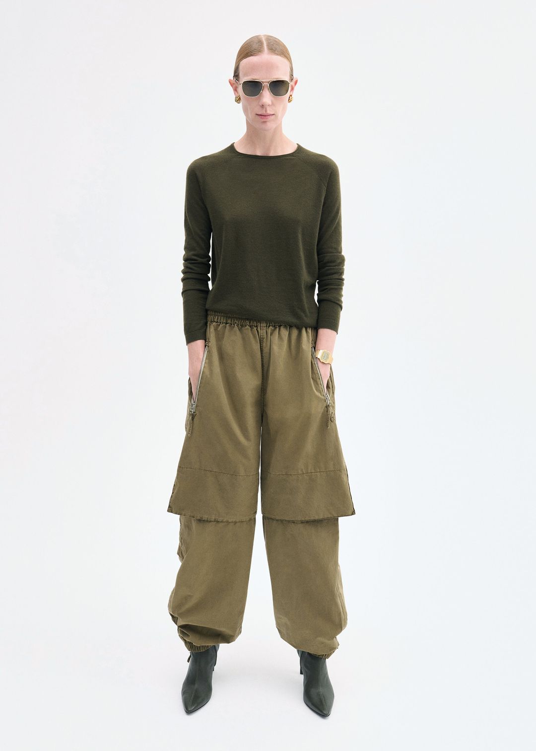 Raglan Sweater in Fine Cashmere - Olive