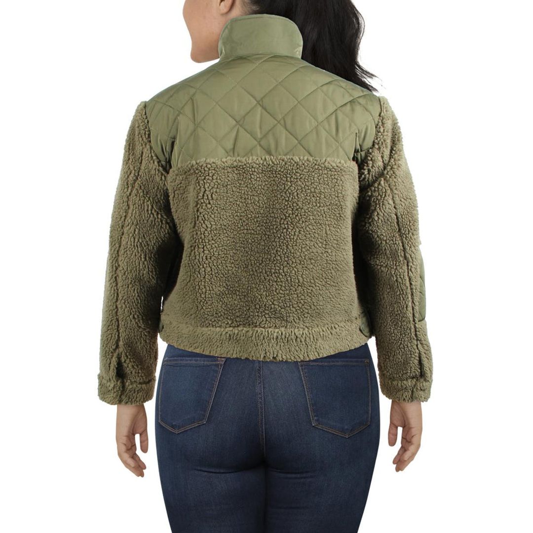 Peyton Womens Quilted Mixed Media Teddy Coat #6