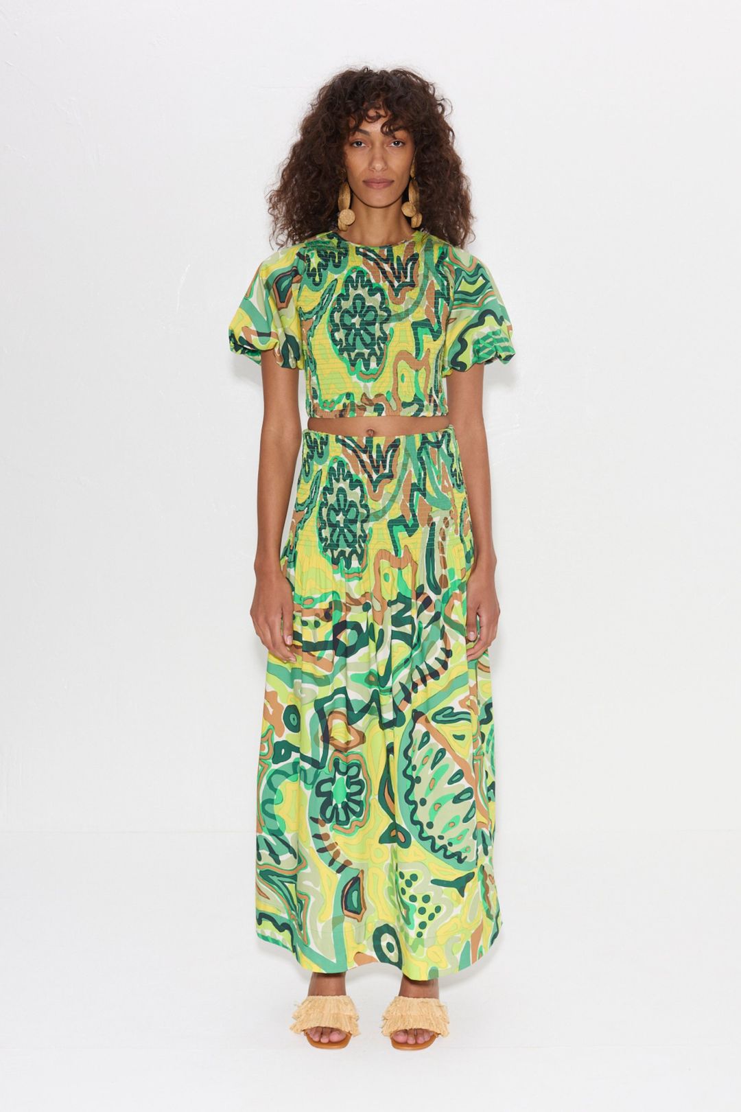 Vida Poplin Top in Abstract Green Floral Print #6