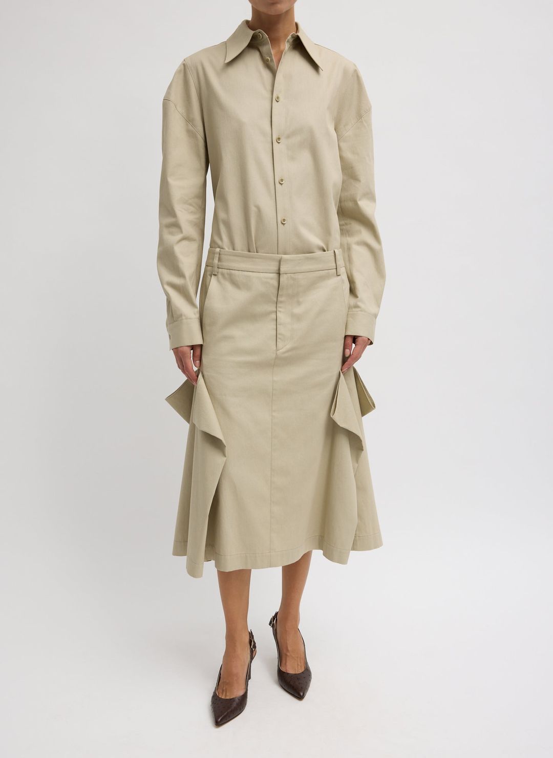 Luxe Spring Twill Tucked Pleat Skirt