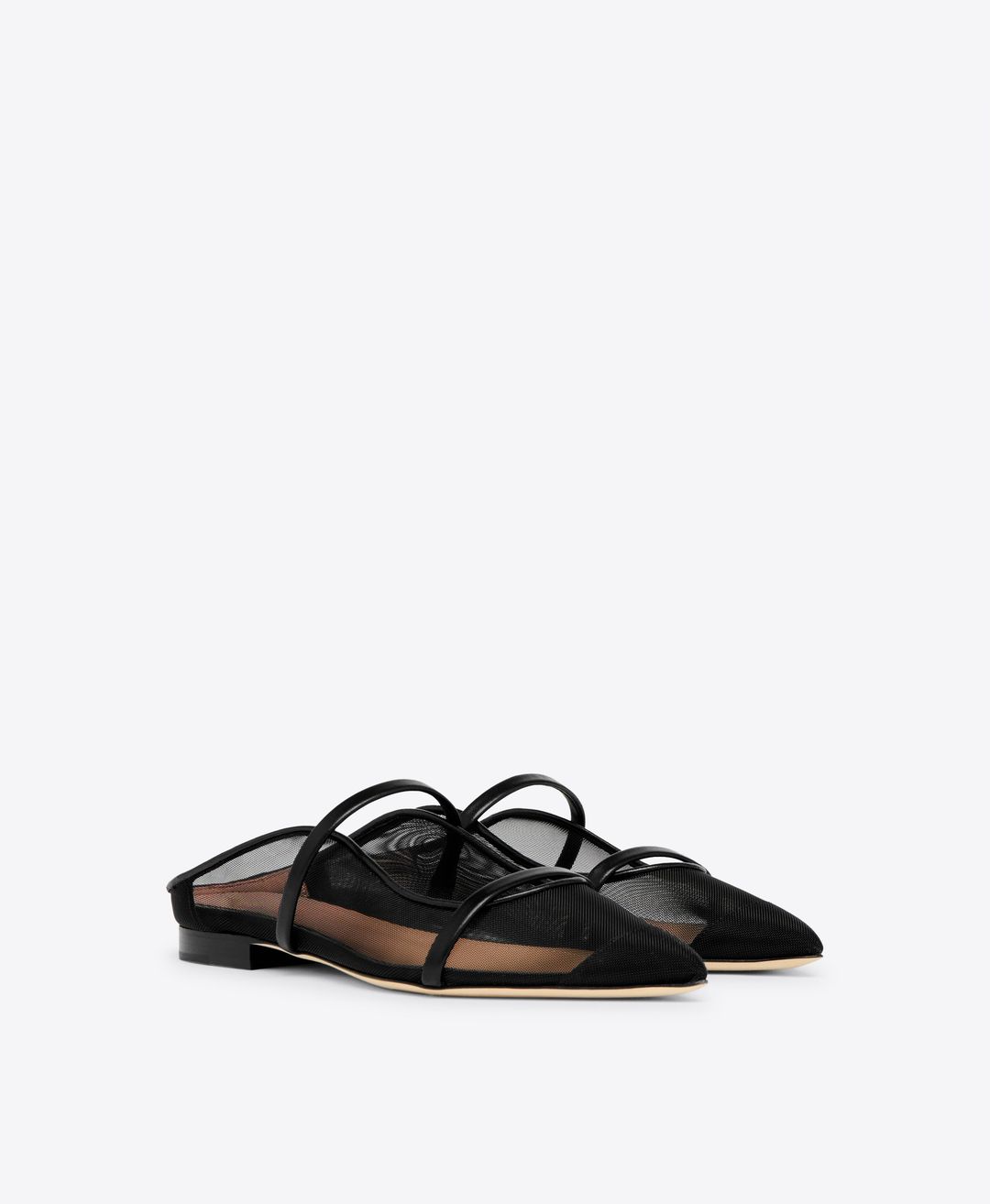 Maureen Flat - Black Mesh Flat Mules with Nappa Leather Straps