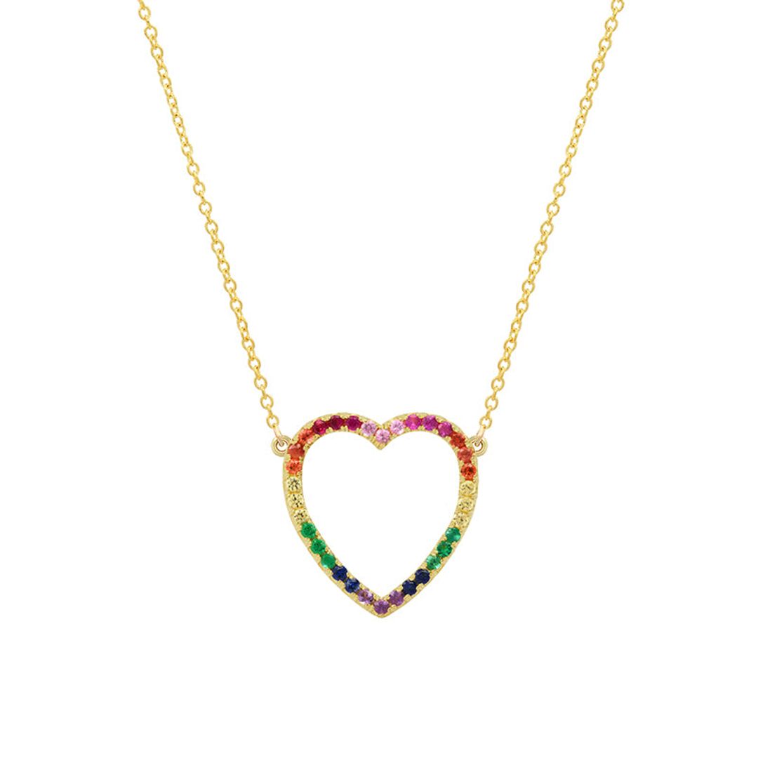 Large Rainbow Open Heart Necklace