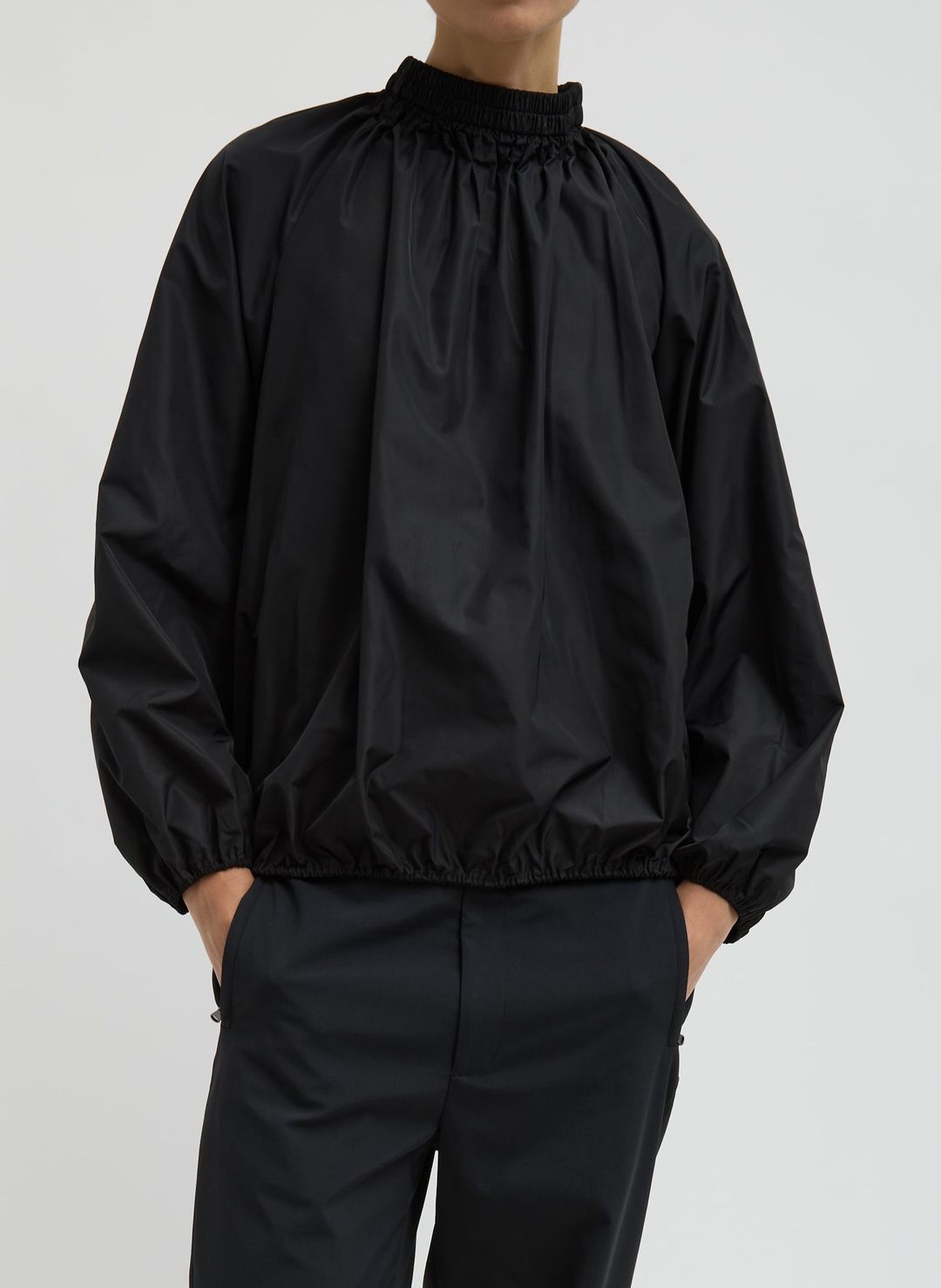 Italian Sporty Nylon Shirred Anorak Top