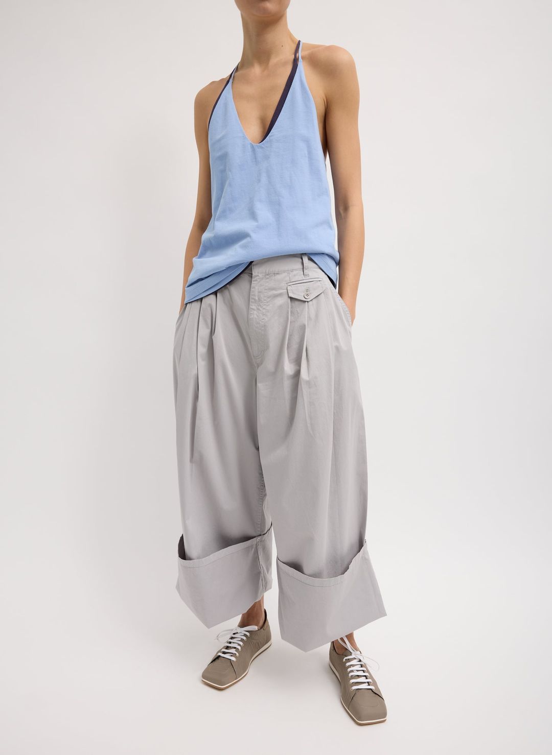 Garment Dyed Silky Cotton Triple Pleat Pant #5