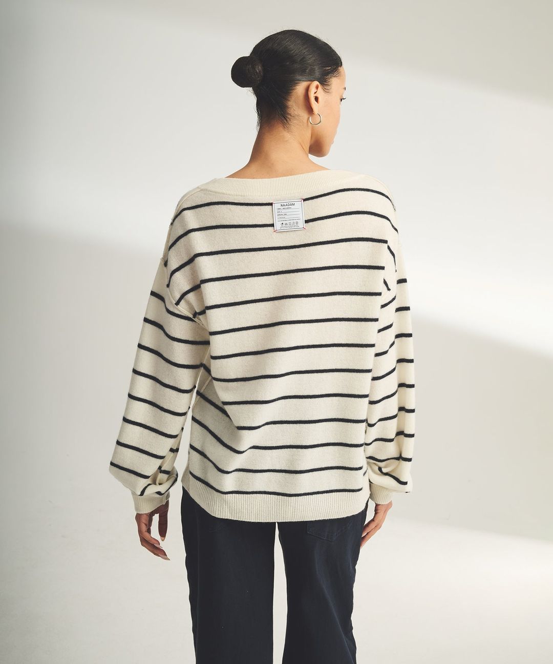 Lightweight Reversible Cashmere Striped Wide Neck Sweater #5