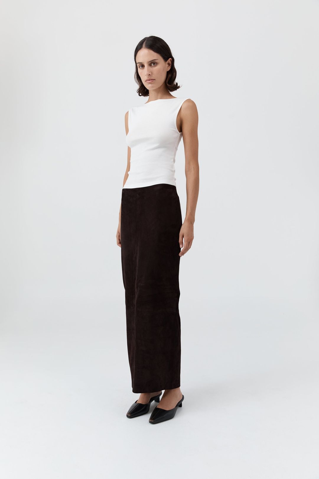 Suede Column Skirt - Coffee #3