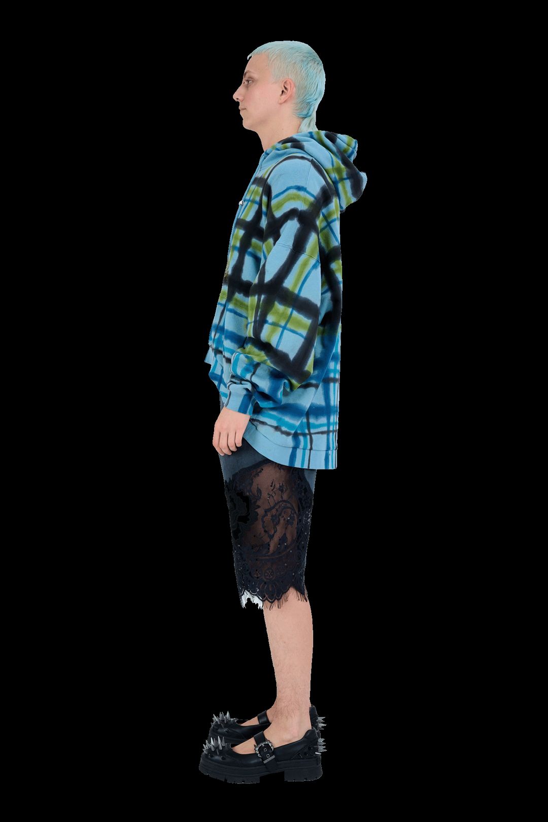 AURORA PLAID RHINESTONE ROUND HEM HOODIE #11