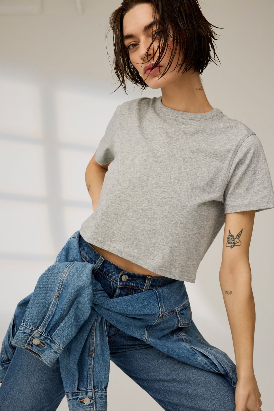 The Cropped Perfect Tee in Heather Grey #4