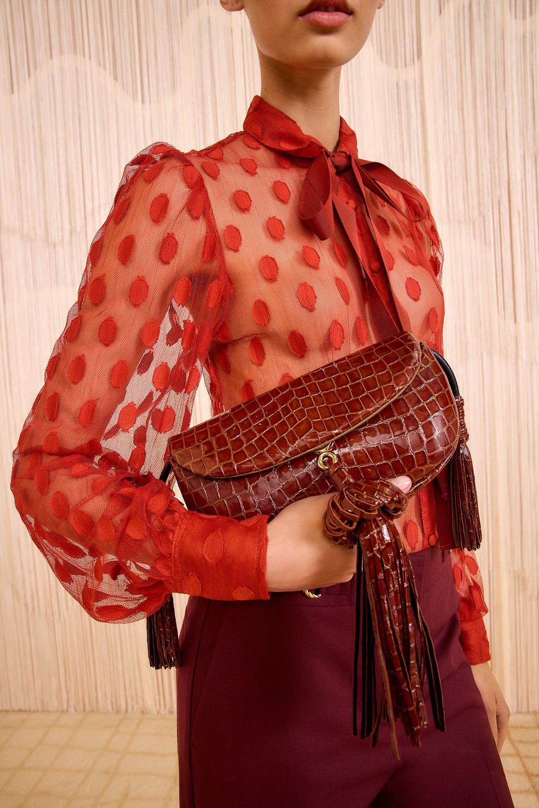 Paloma Tassel Flap Bag - Embossed Chestnut #7