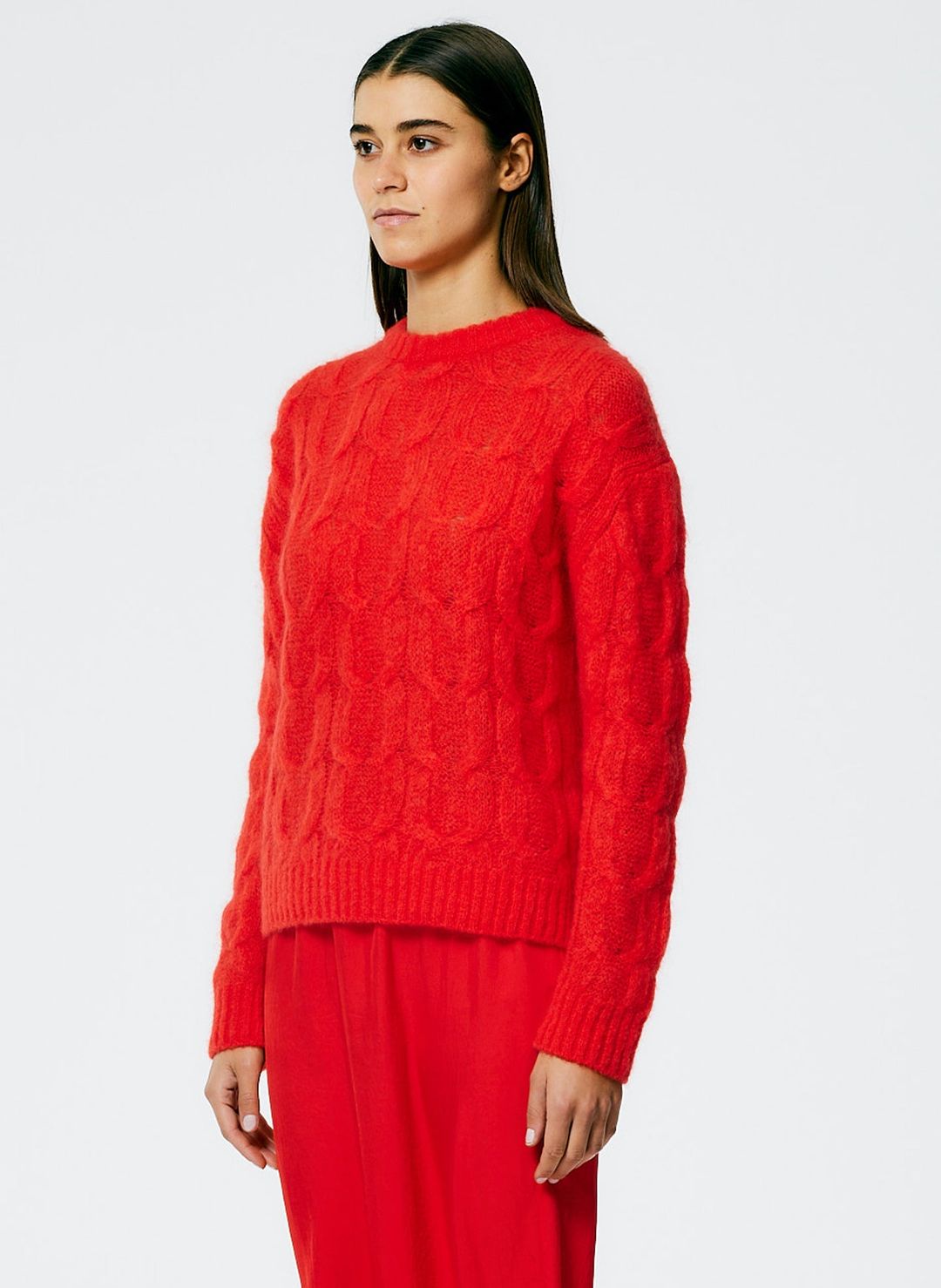 Soft Mohair Cable Crewneck Easy Pullover #2