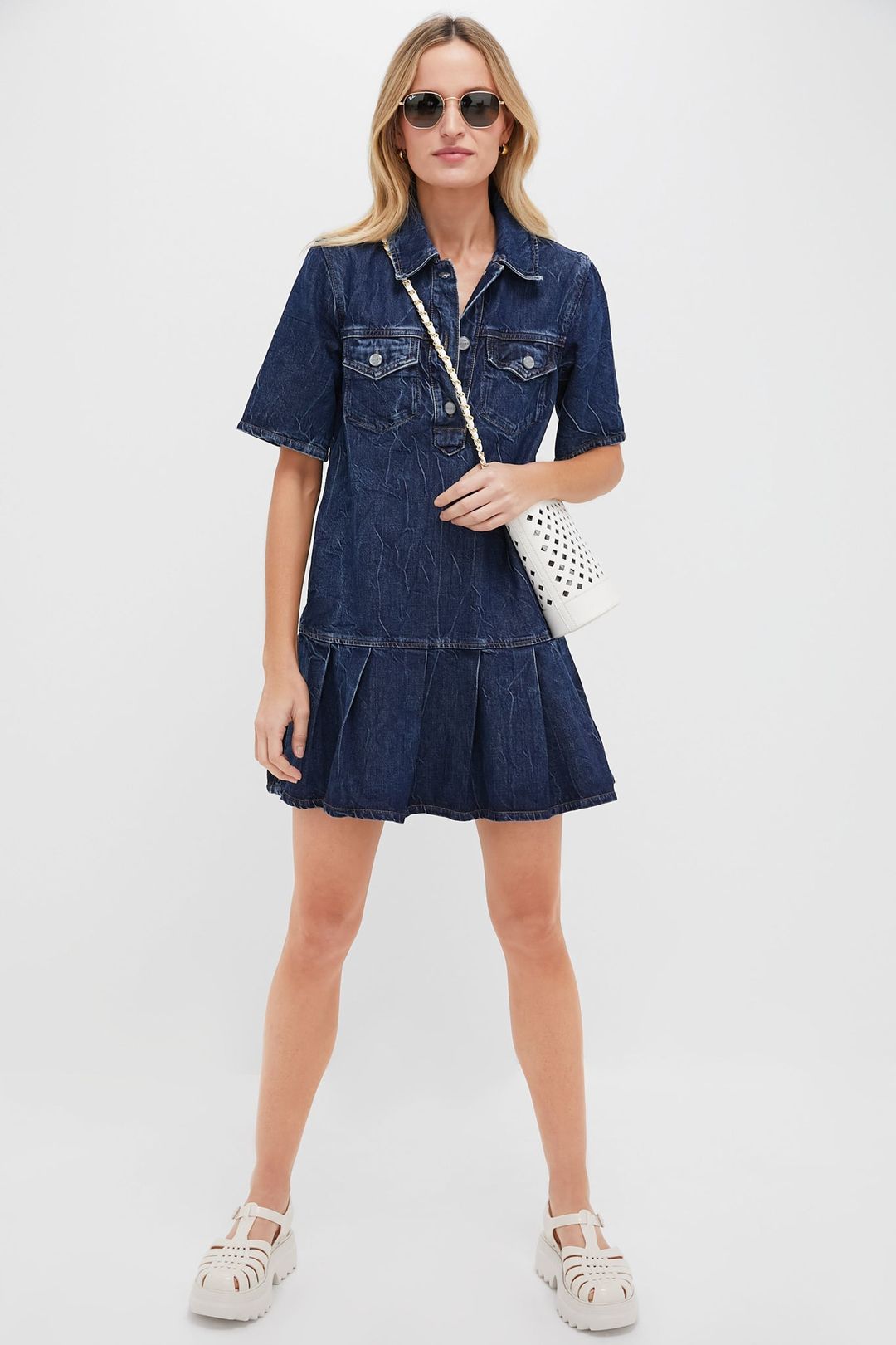Mid Blue Stone Crinkled Future Denim Mini Dress #2