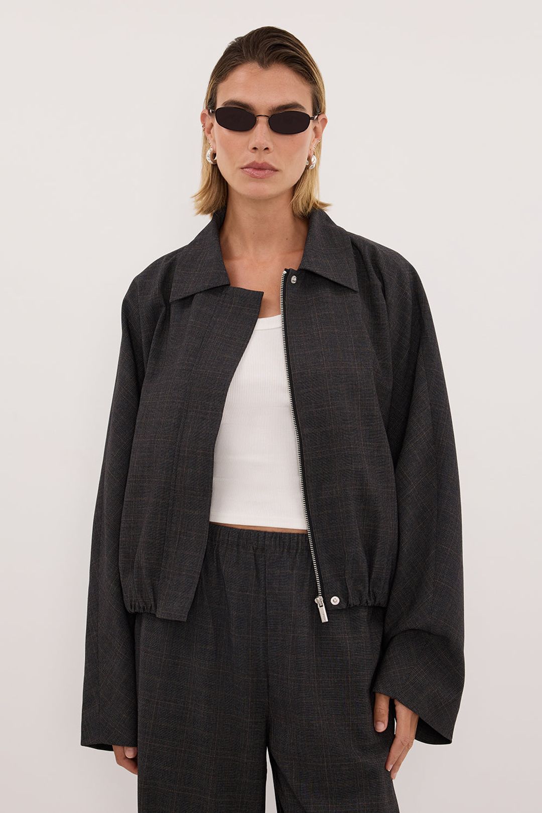 MARCO GREY PLAID BOMBER JACKET