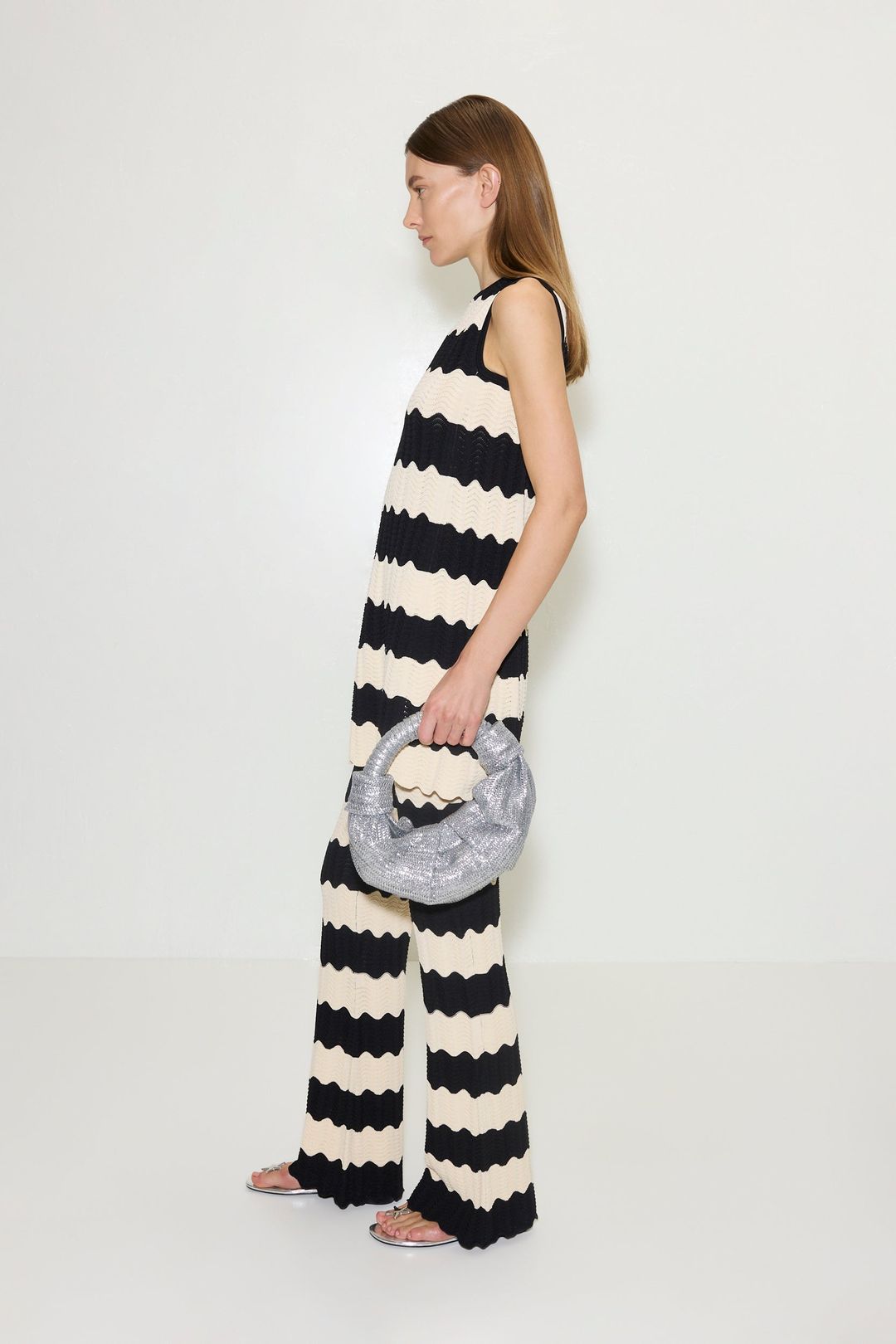 Moji Knit Pant in Black/Macadamia Wave Stripe #3