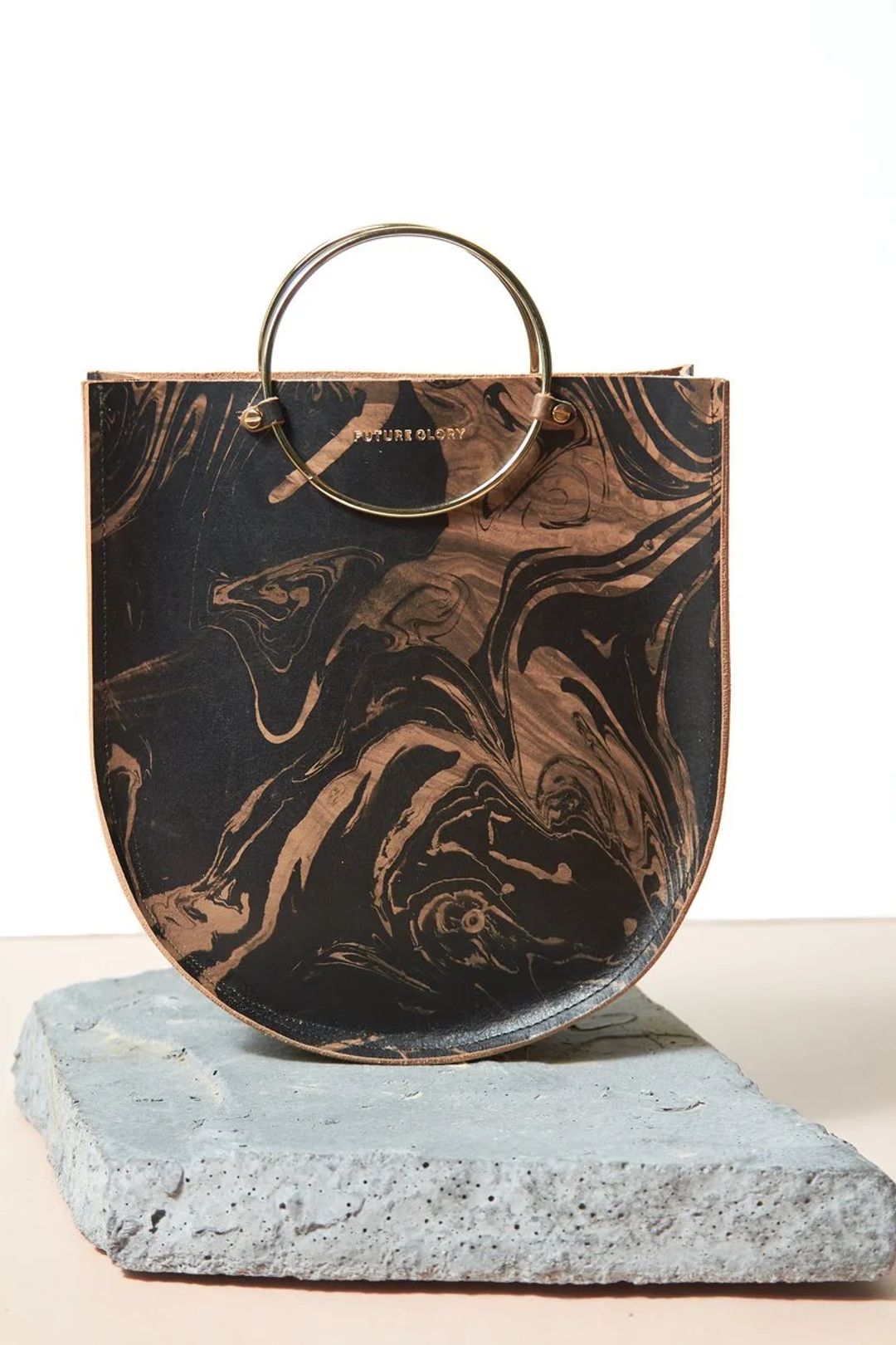 Marble Pattern Handbag with Gold Bangle Handles