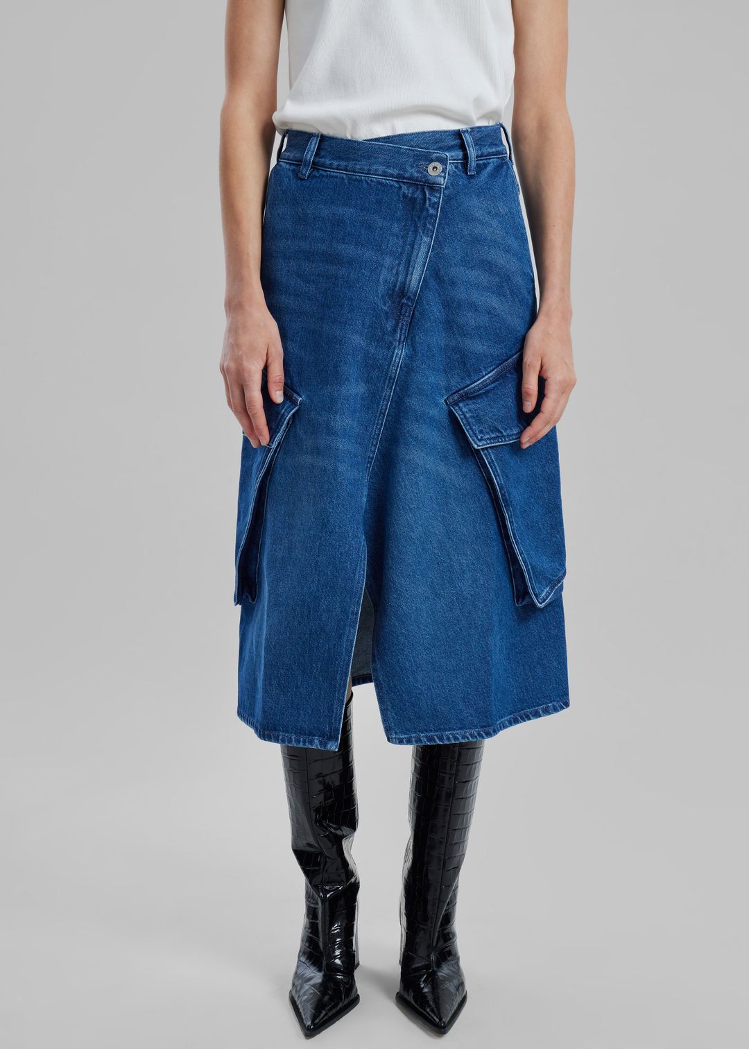 JW Anderson Cargo Midi Denim Skirt - Blue