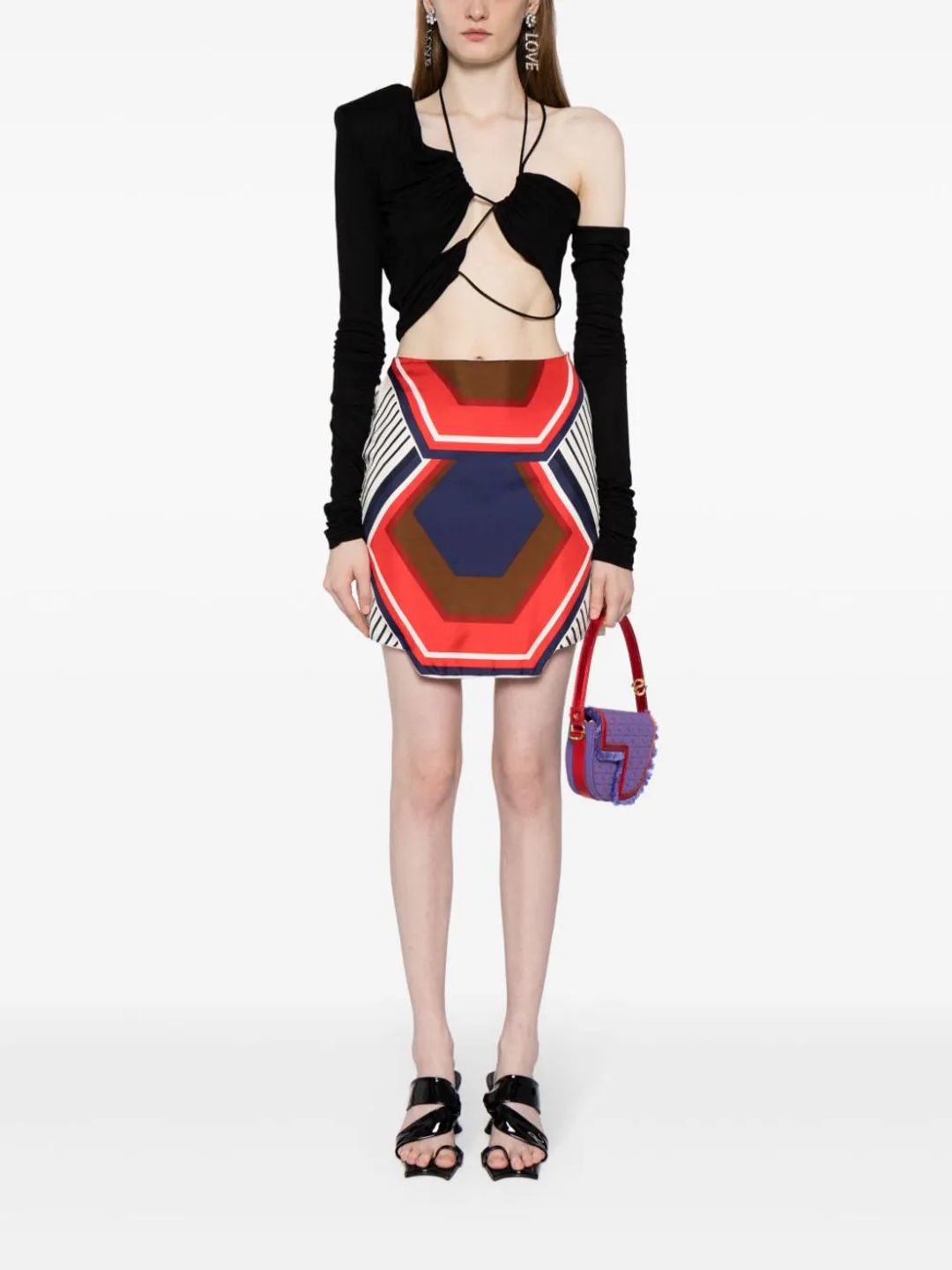 Geometric-Print Asymmetric Miniskirt