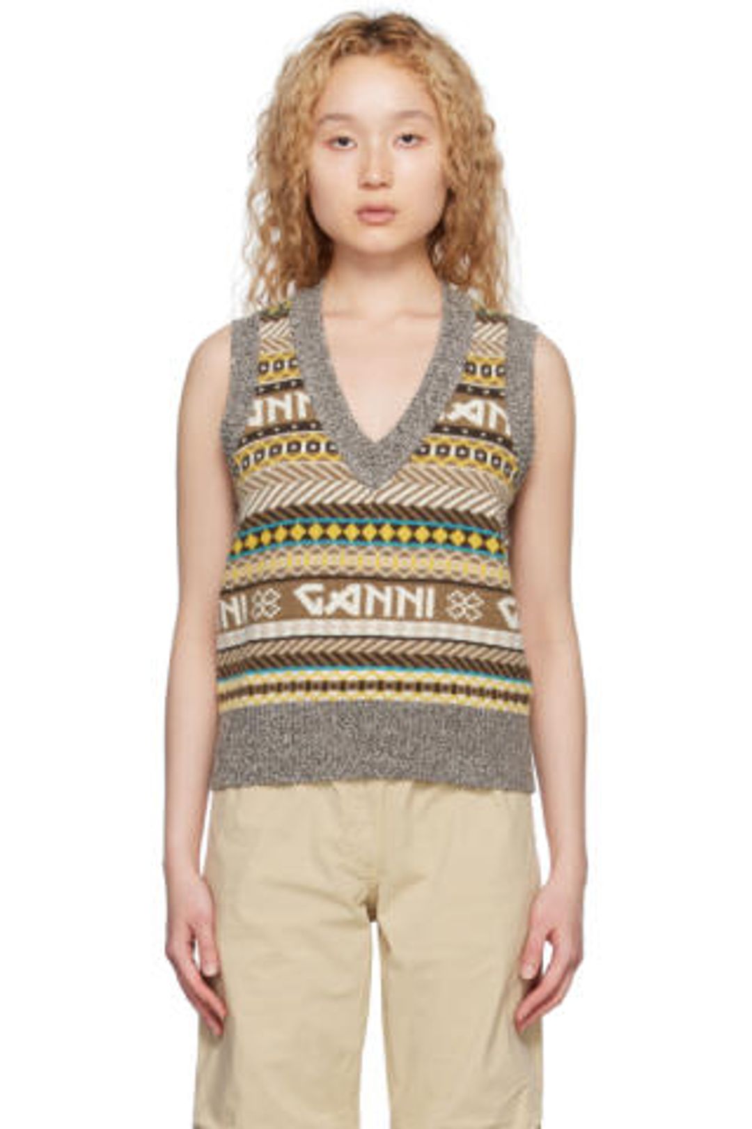 GANNI Khaki Jacquard Vest