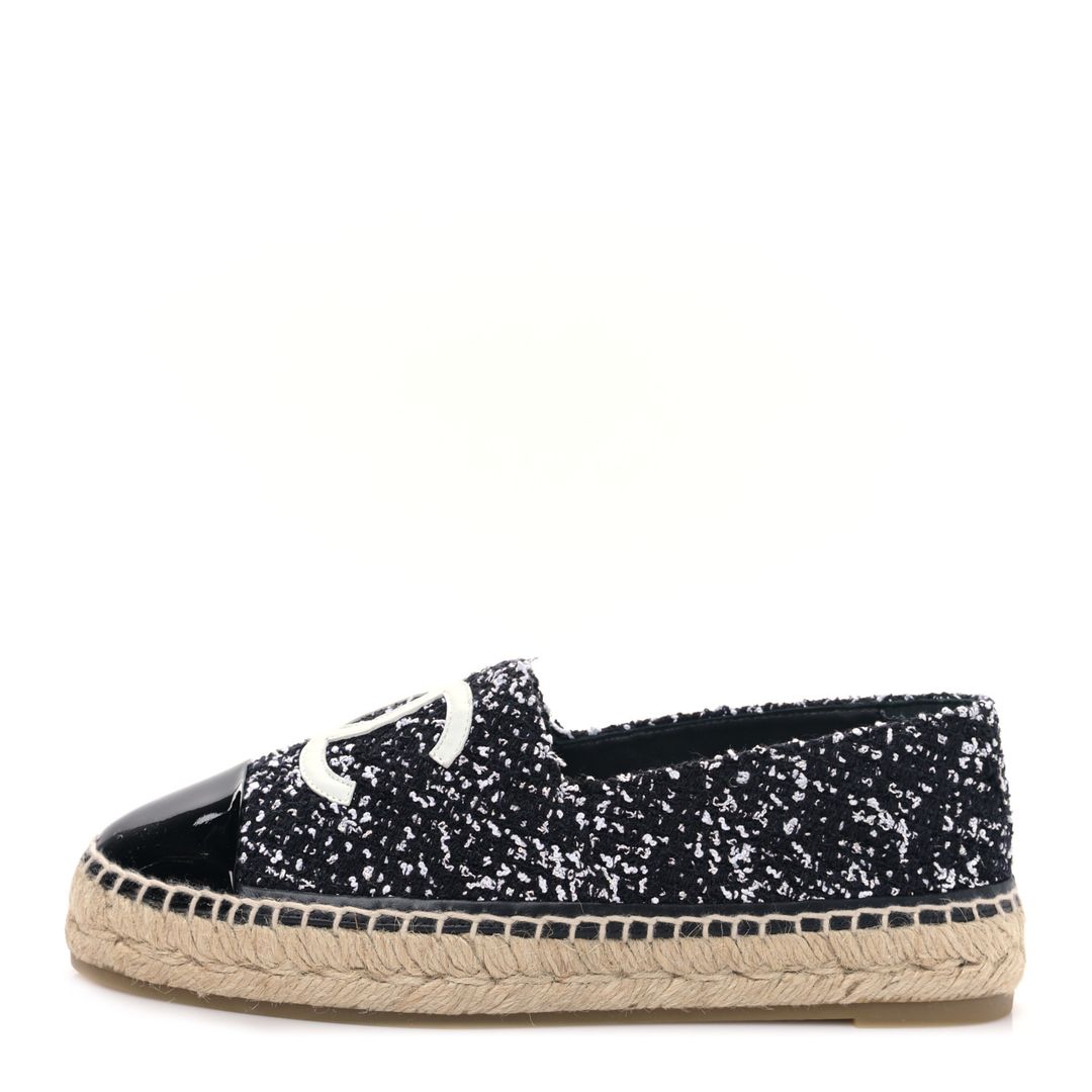 Tweed Lambskin Patent CC Espadrilles in Black / White