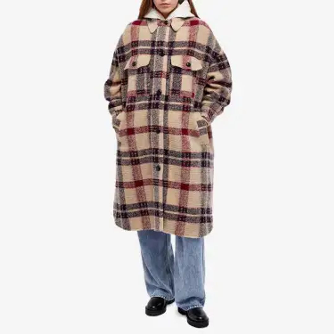Fontizi Check Coat in Burgundy & Ecru #2