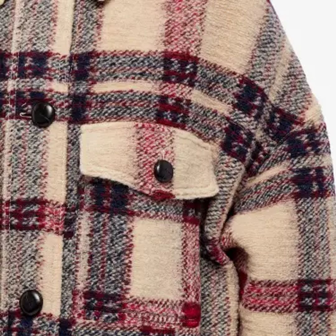 Fontizi Check Coat in Burgundy & Ecru #4