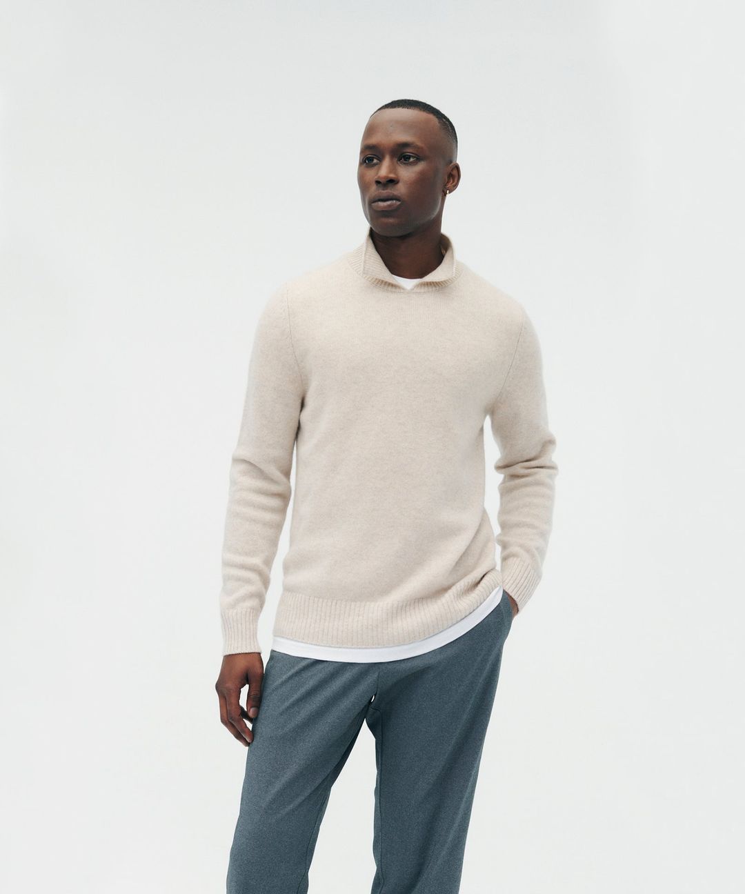 Luxe Cashmere Collared Crewneck Sweater