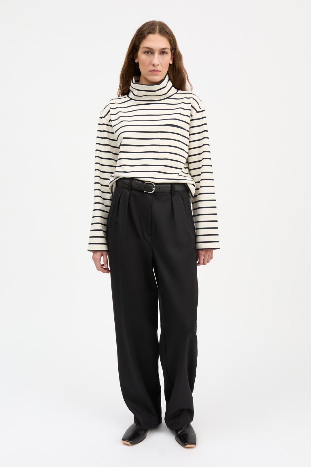 Nessa t-neck blouse - Ecru/Navy stripe #3