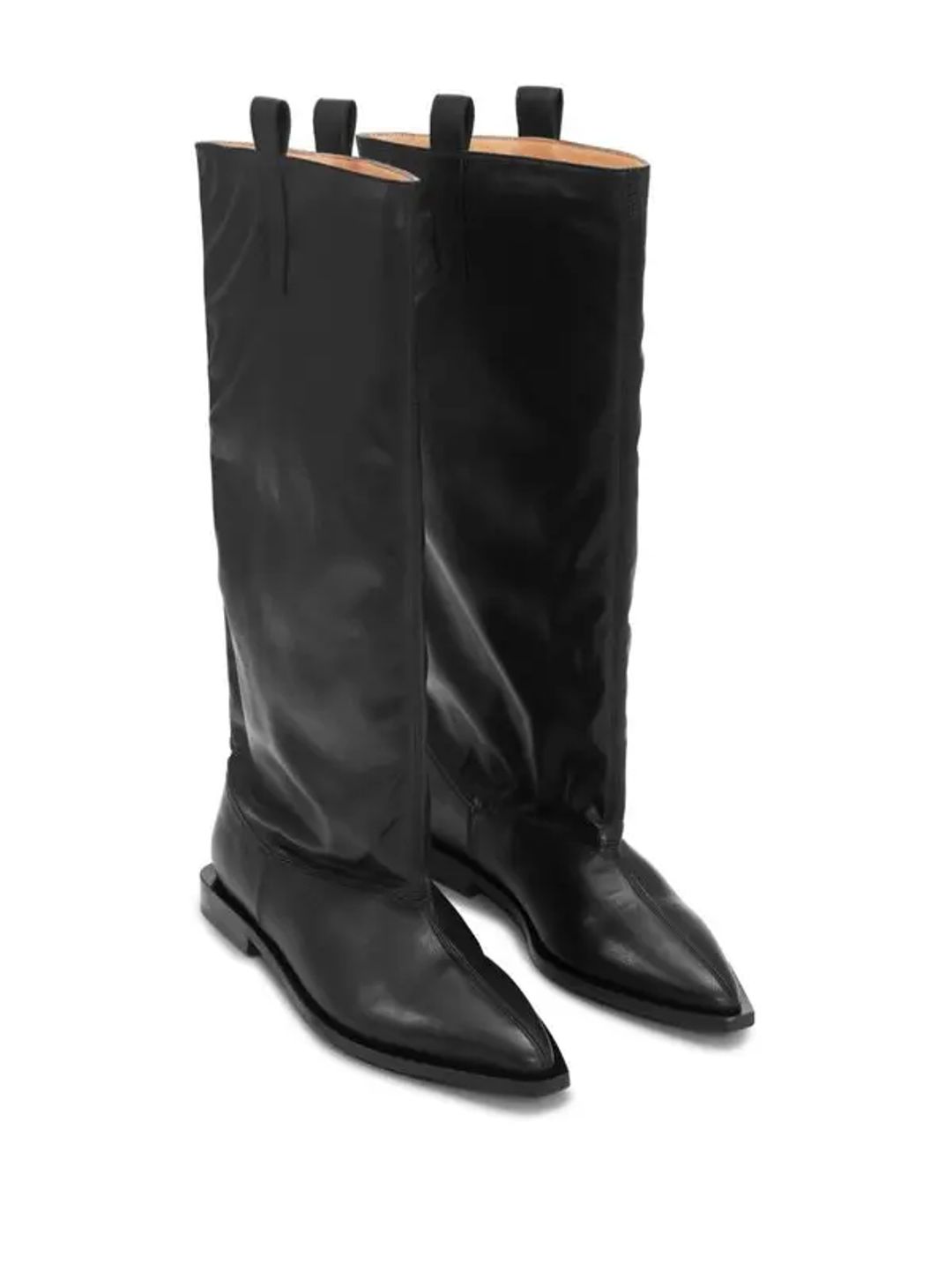 Western loose flat tubular leather boots