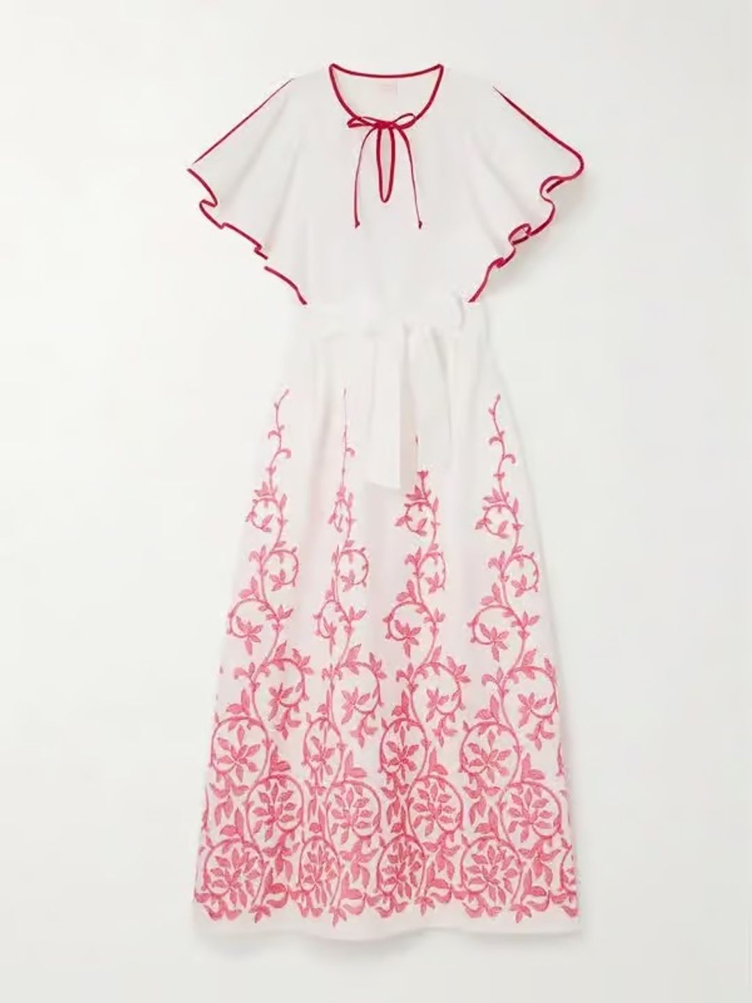 Daisy belted embroidered cotton-poplin midi dress
