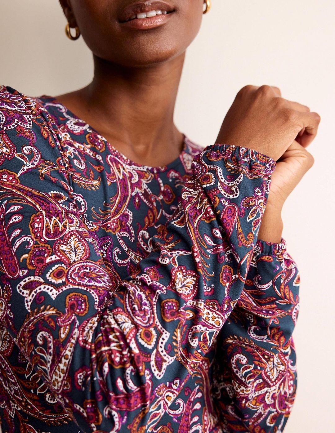 Camille Jersey Midi Dress-Purple Pansy, Paisley Lawn