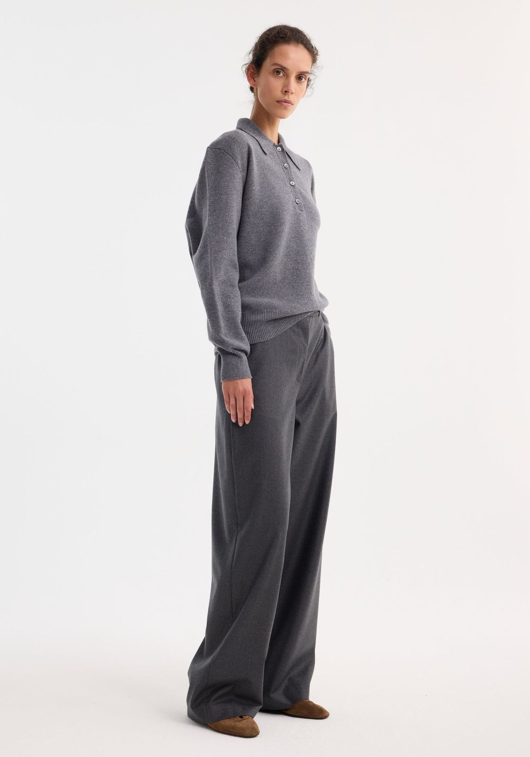 Compact knitted polo | mid grey melange