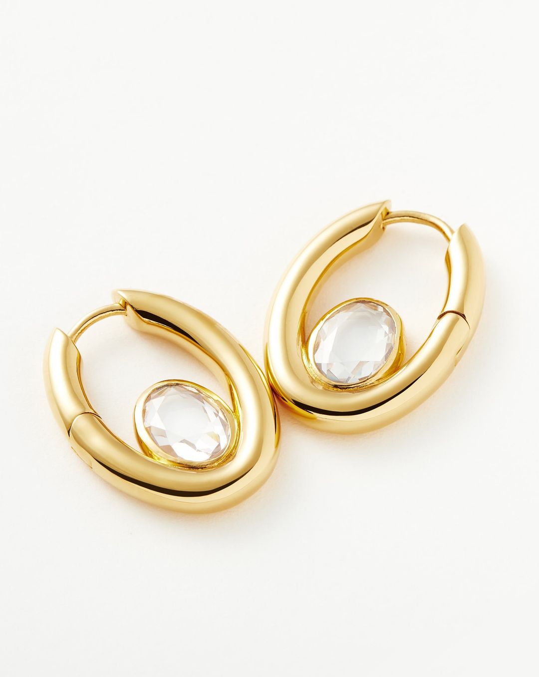 Oval Stone Small Hoop Earrings | 18ct Gold Vermeil/Cubic Zirconia #4