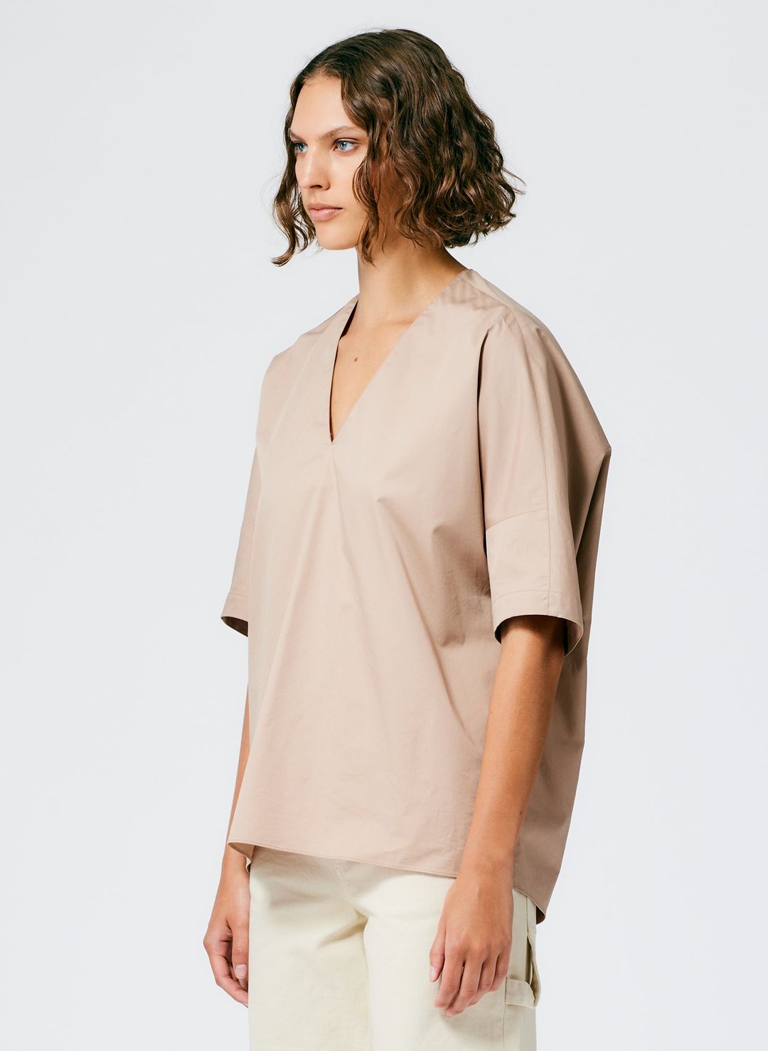 Eco Poplin V-Neck Cocoon Top #3