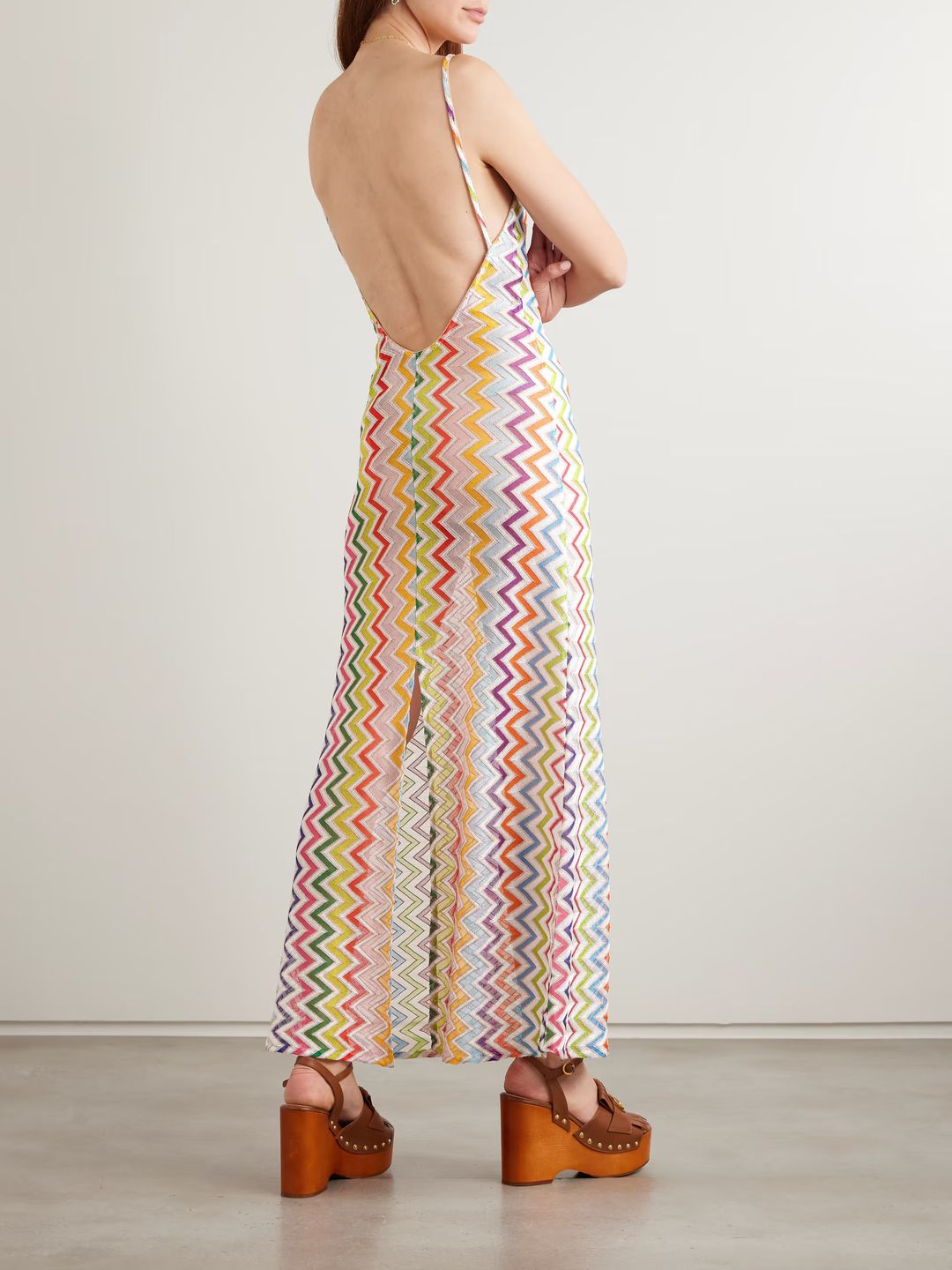 Striped metallic crochet-knit maxi dress #7