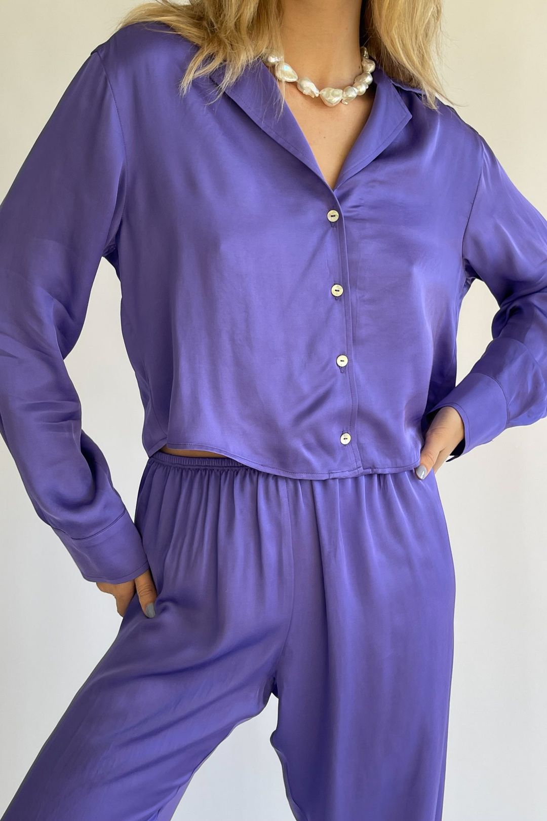 silky cropped button down