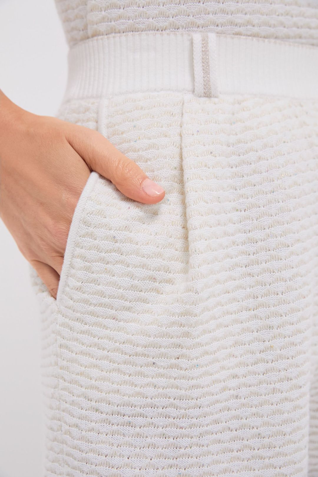 White Metallic Pleated Shorts #5