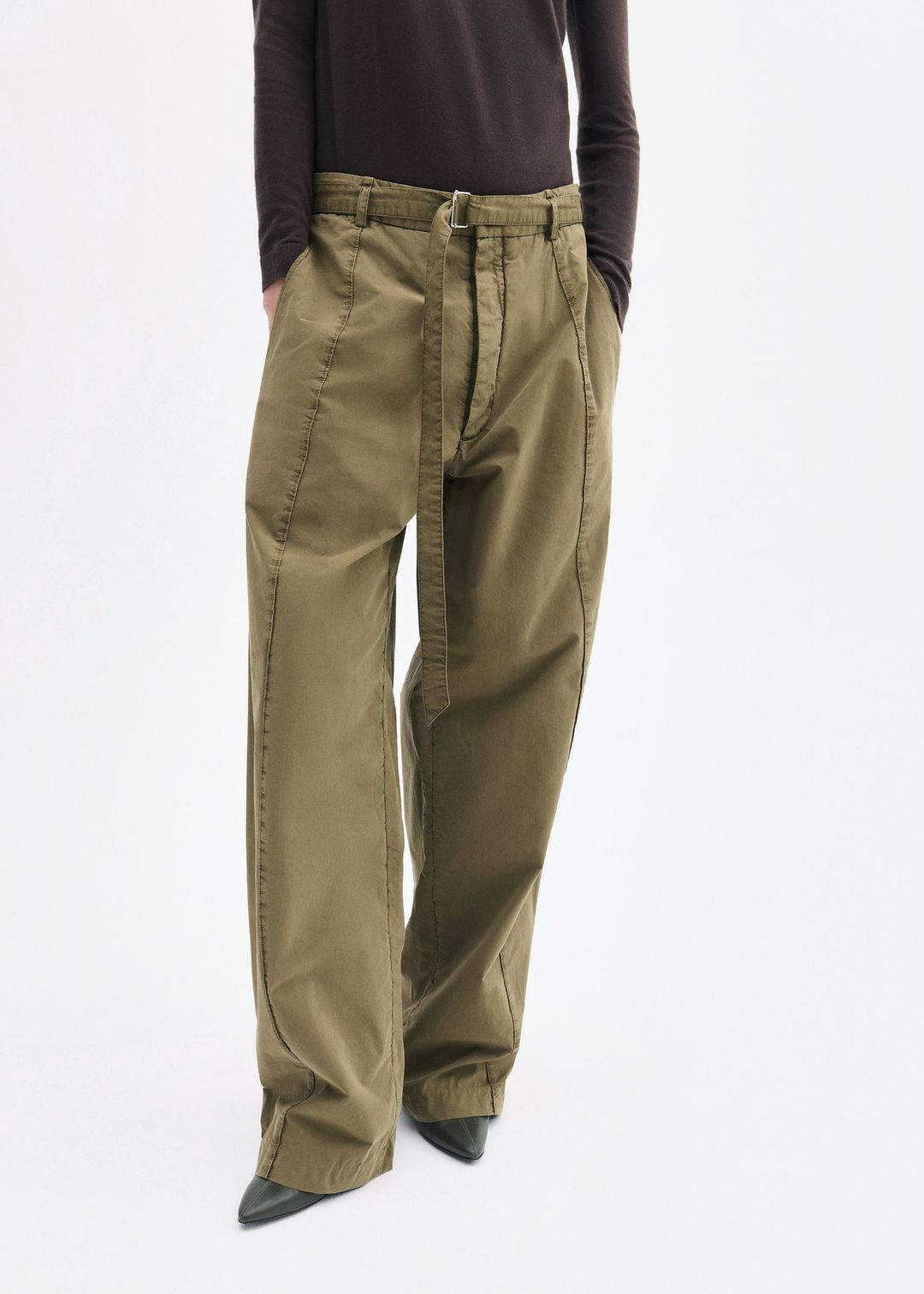 Drop Waist Pant in Cotton Twill - Olive #2