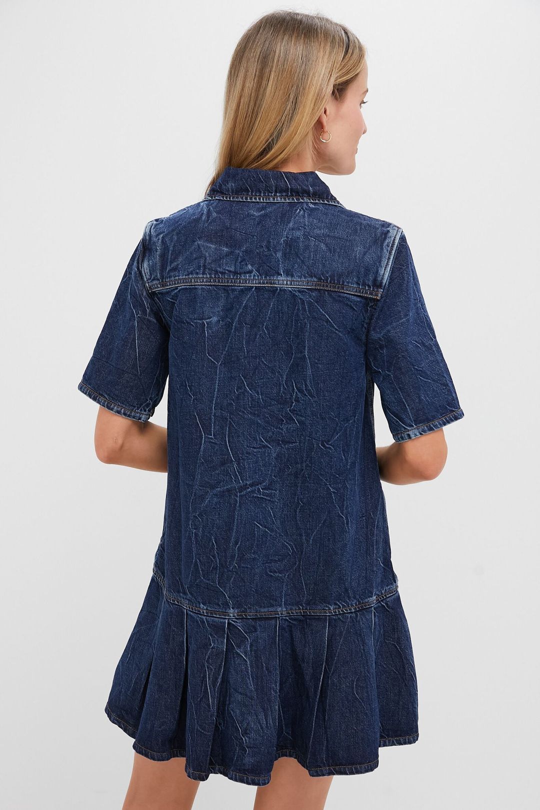 Mid Blue Stone Crinkled Future Denim Mini Dress #4