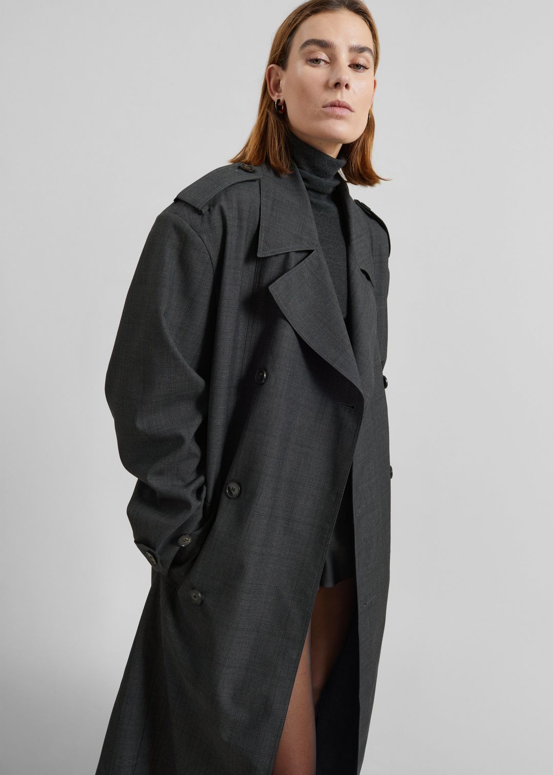 Bleecker Plaid Trench Coat - Dark Grey #8